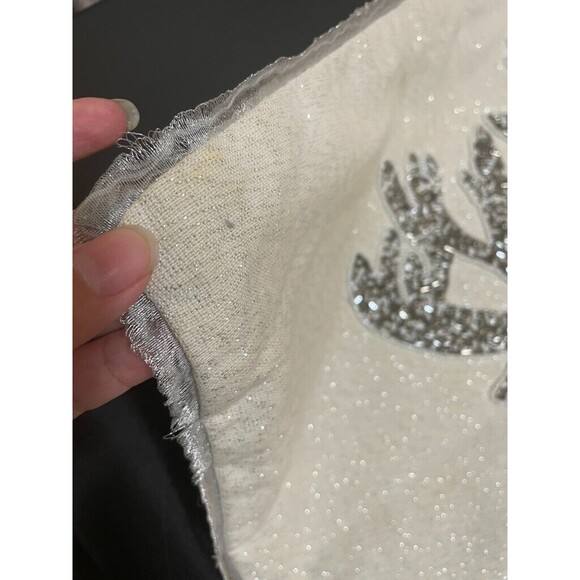 Pier 1 Christmas Reindeer Beaded Throw Accent Pillow White Silver Glitter 15" - Picture 4 of 11